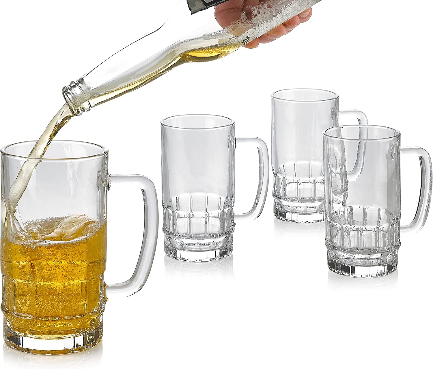 Yijian Glass Beer Stein Traditional Beer Mugs with Handles 500ml Freezable Beer Glasses