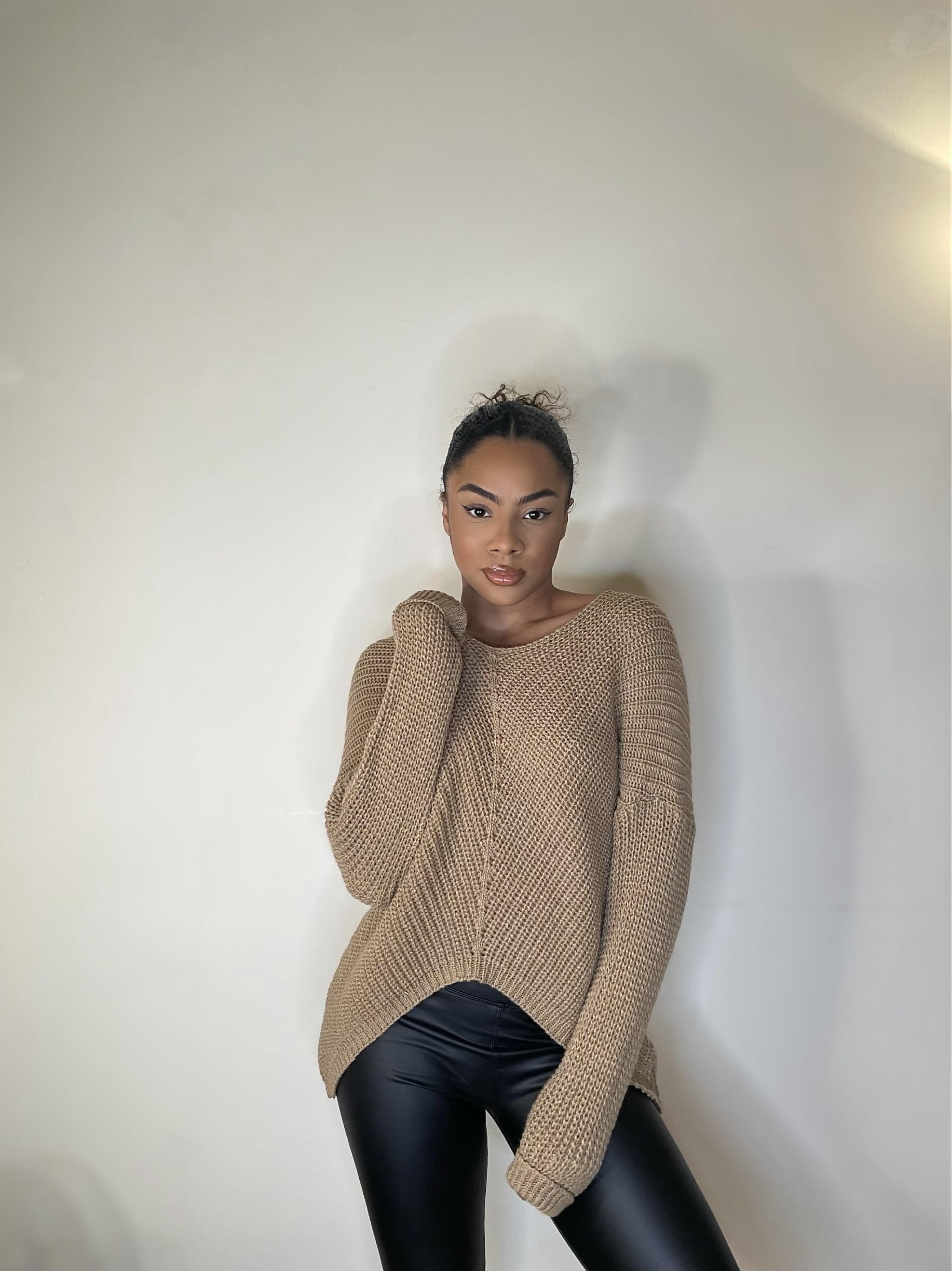 Brown Knitted V- Neck Jumper