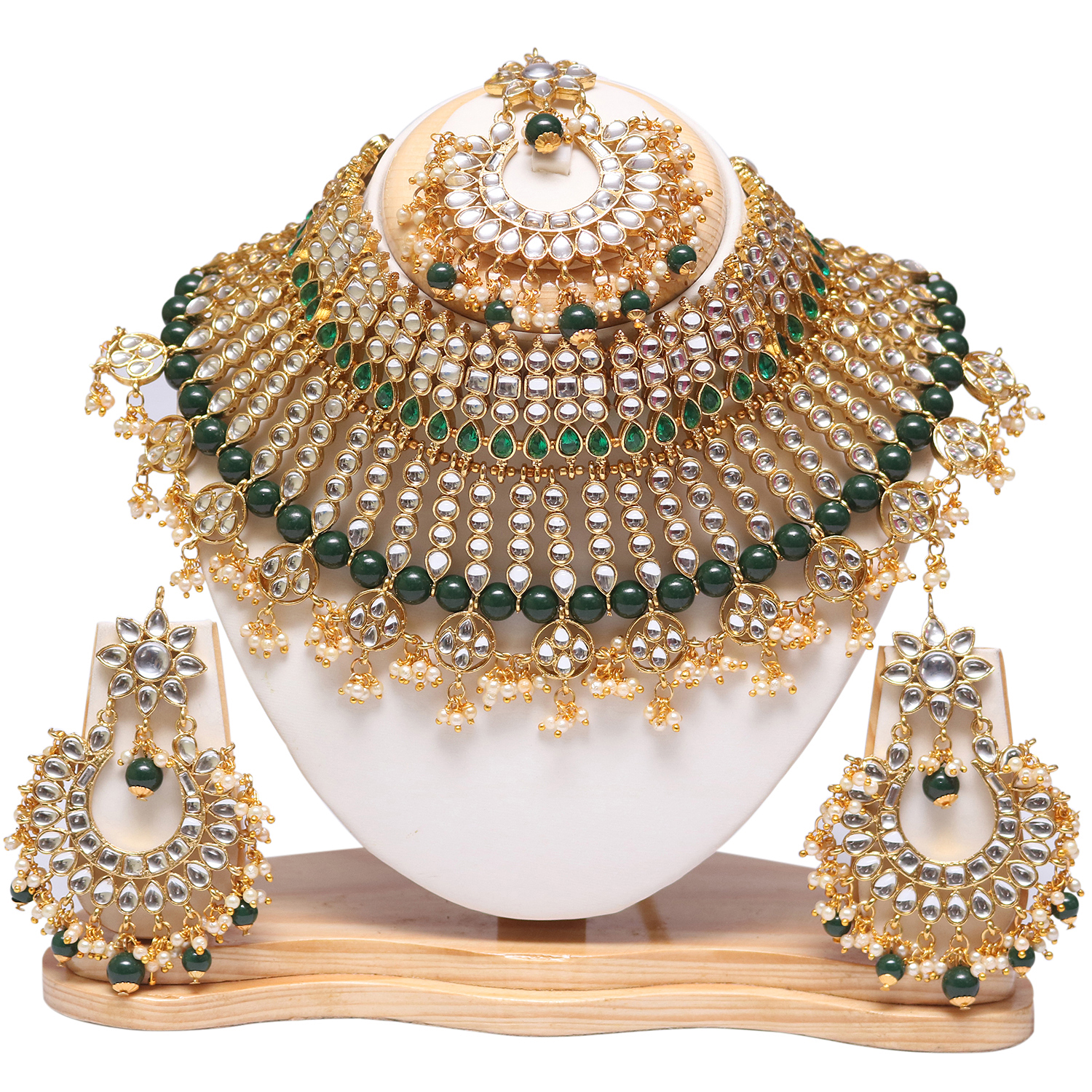 Kundan Green Colour Designer Bridal Necklace Set For Women