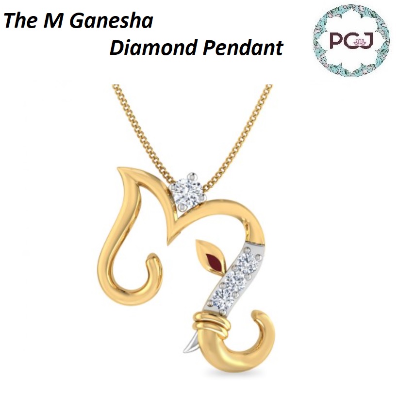 Buy M Alphabet Ganesha Diamond Pendant By PC Jeweller