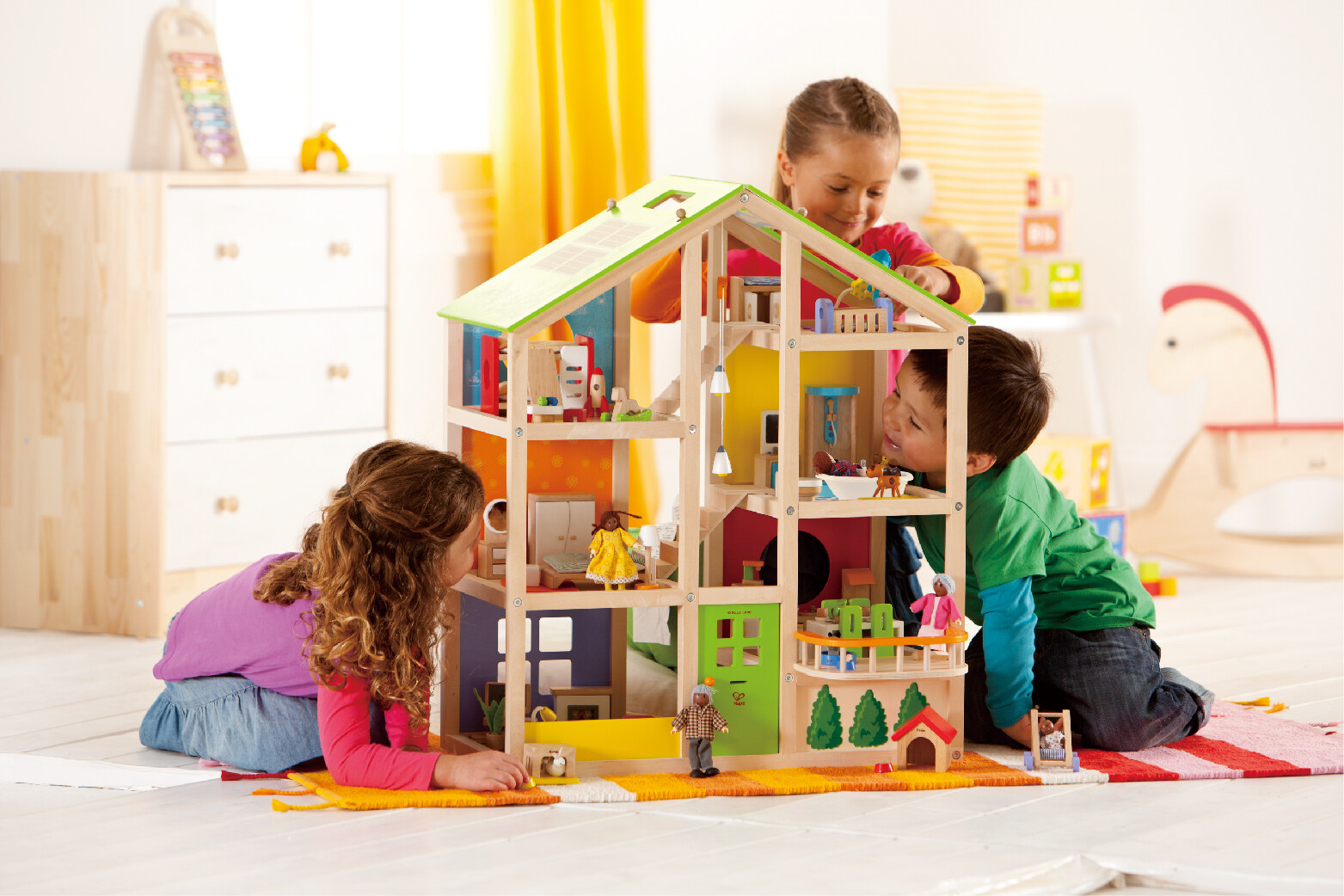 Wooden doll house for boys and girls