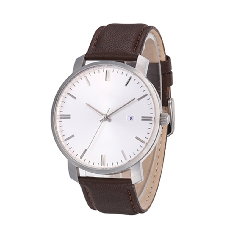 STAINLESS STEEL WHITE DIAL WATCH 20MM LEATHER STRAP