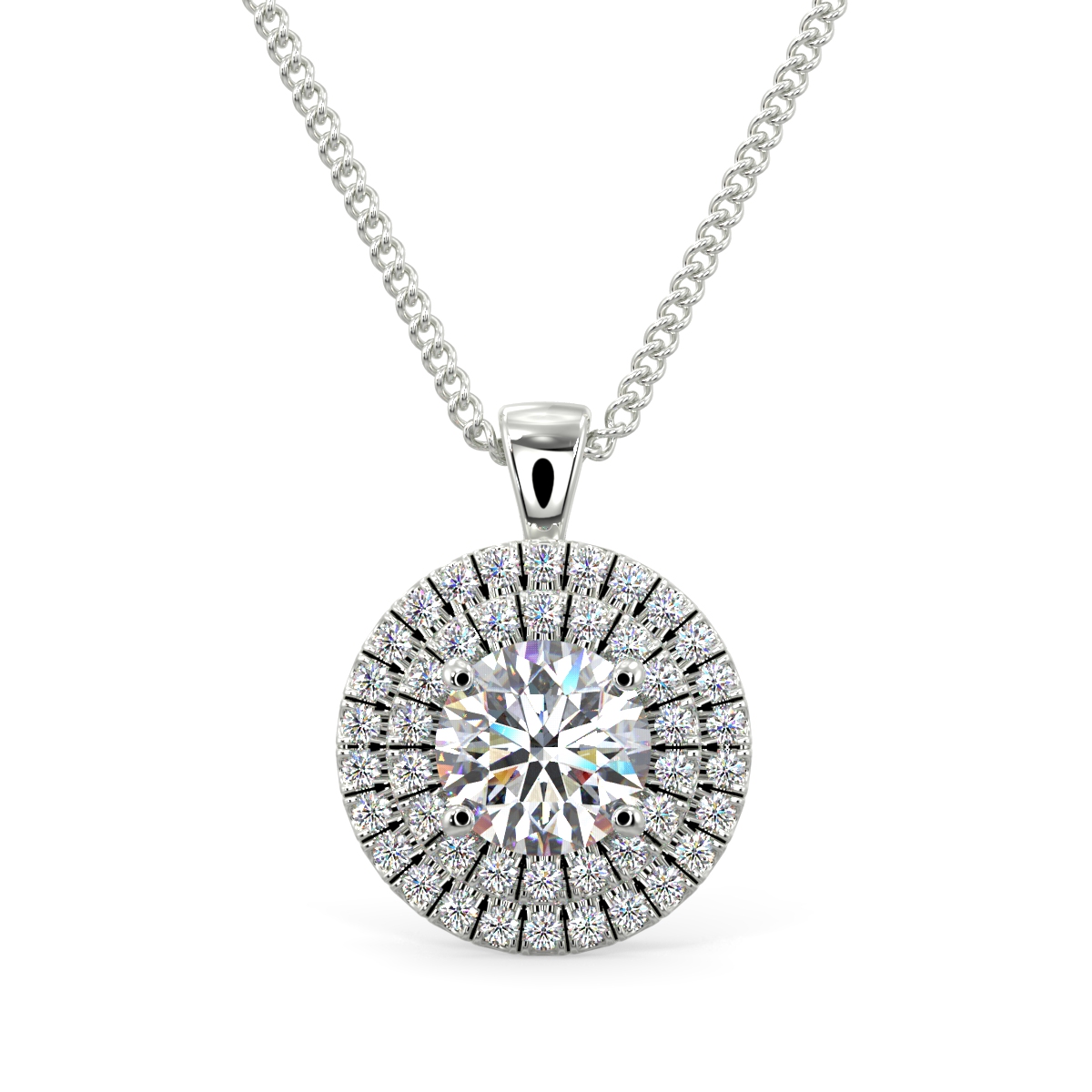 Round Double Halo Pendant with Plain Bail