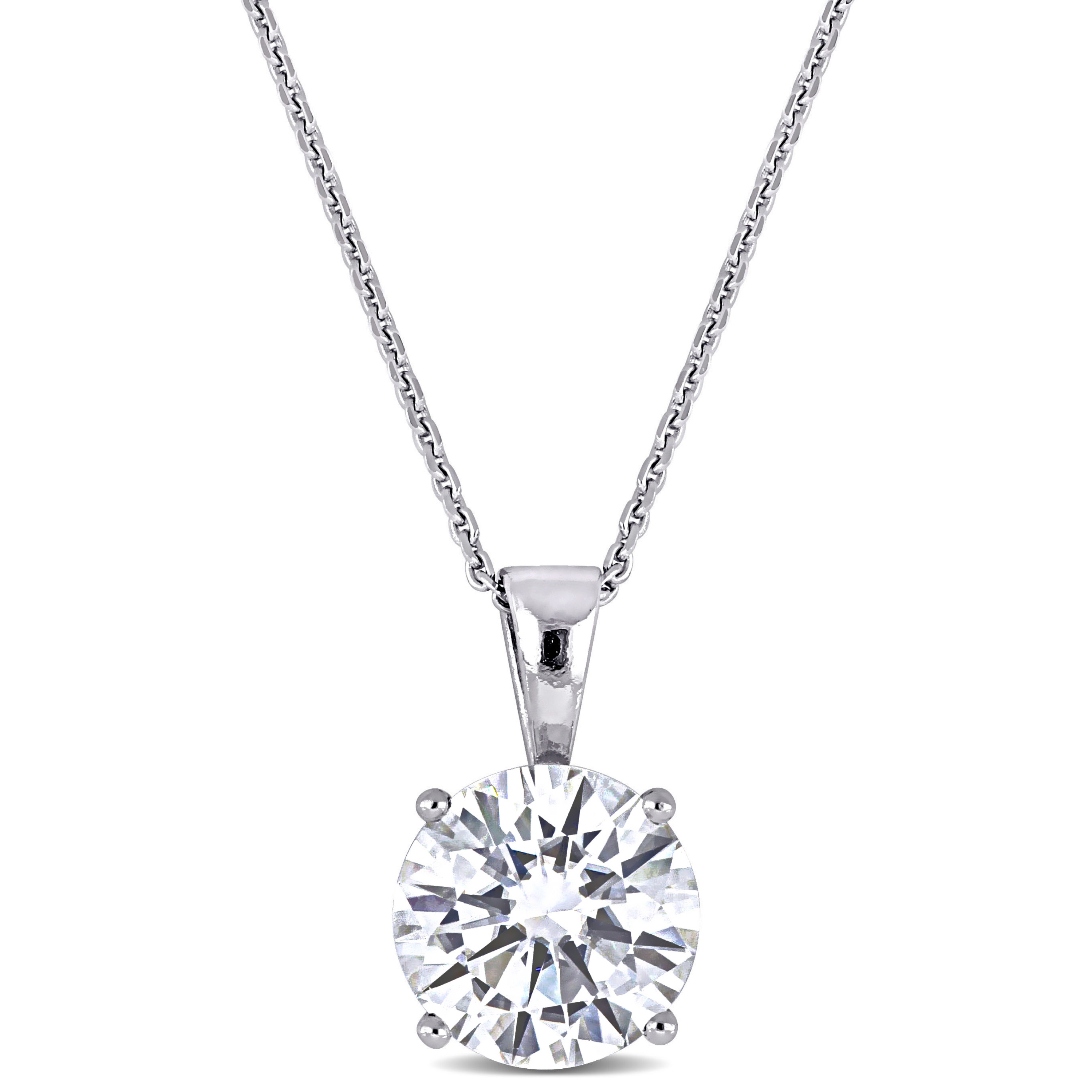 2 Ct Dew Created Moissanite Solitaire Pendant with Chain In 14k White Gold