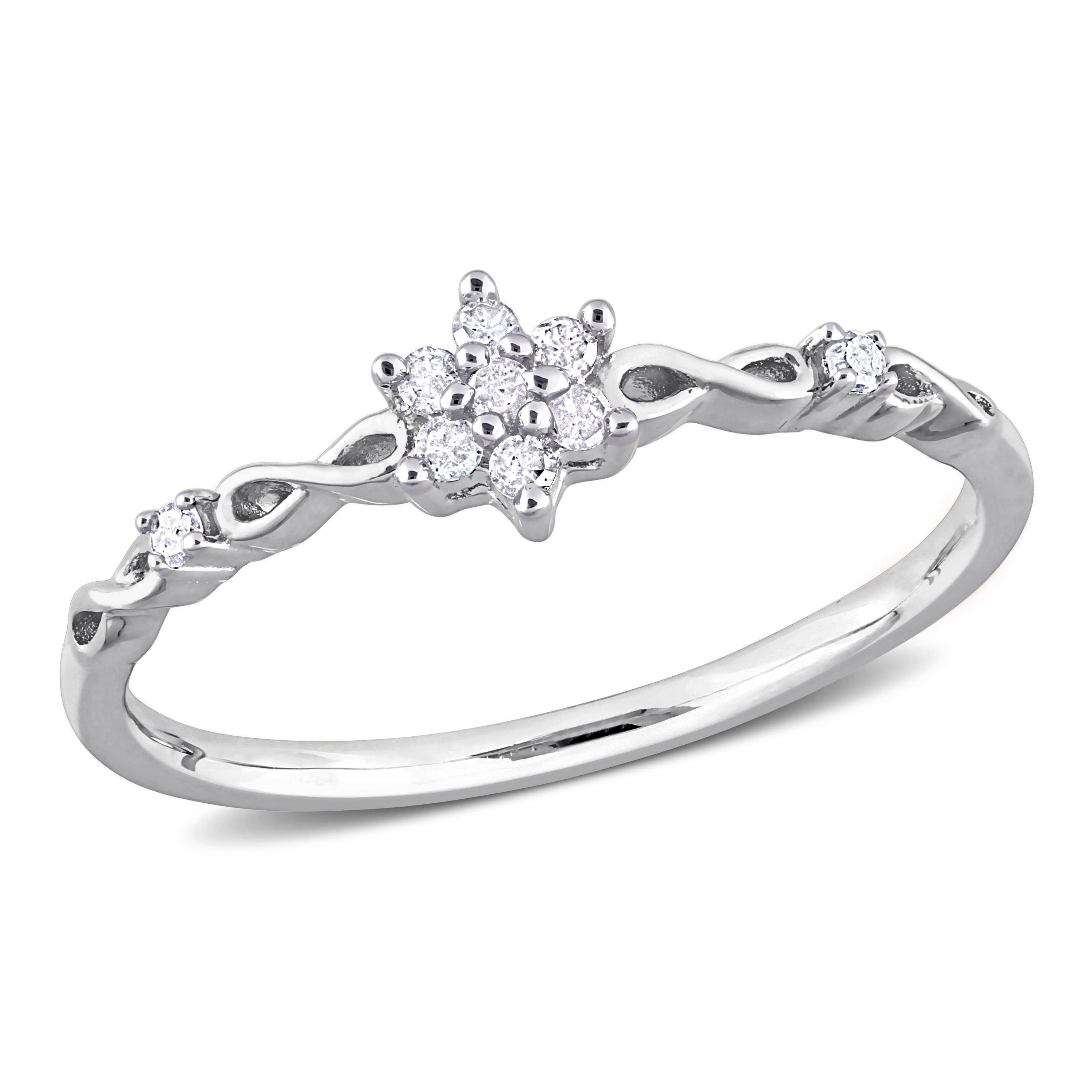 Diamond Floral Promise Ring in Sterling Silver