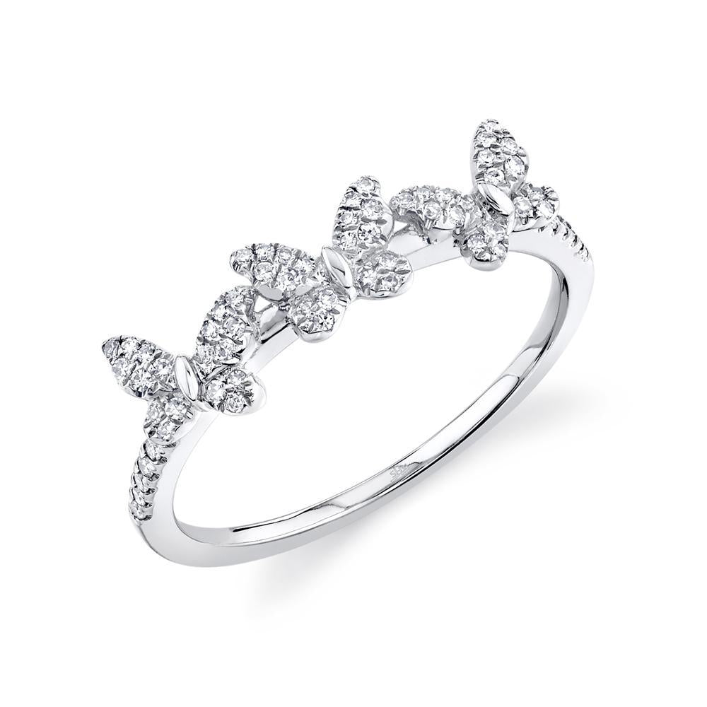 14K White Gold Diamond Triple Butterfly Ring