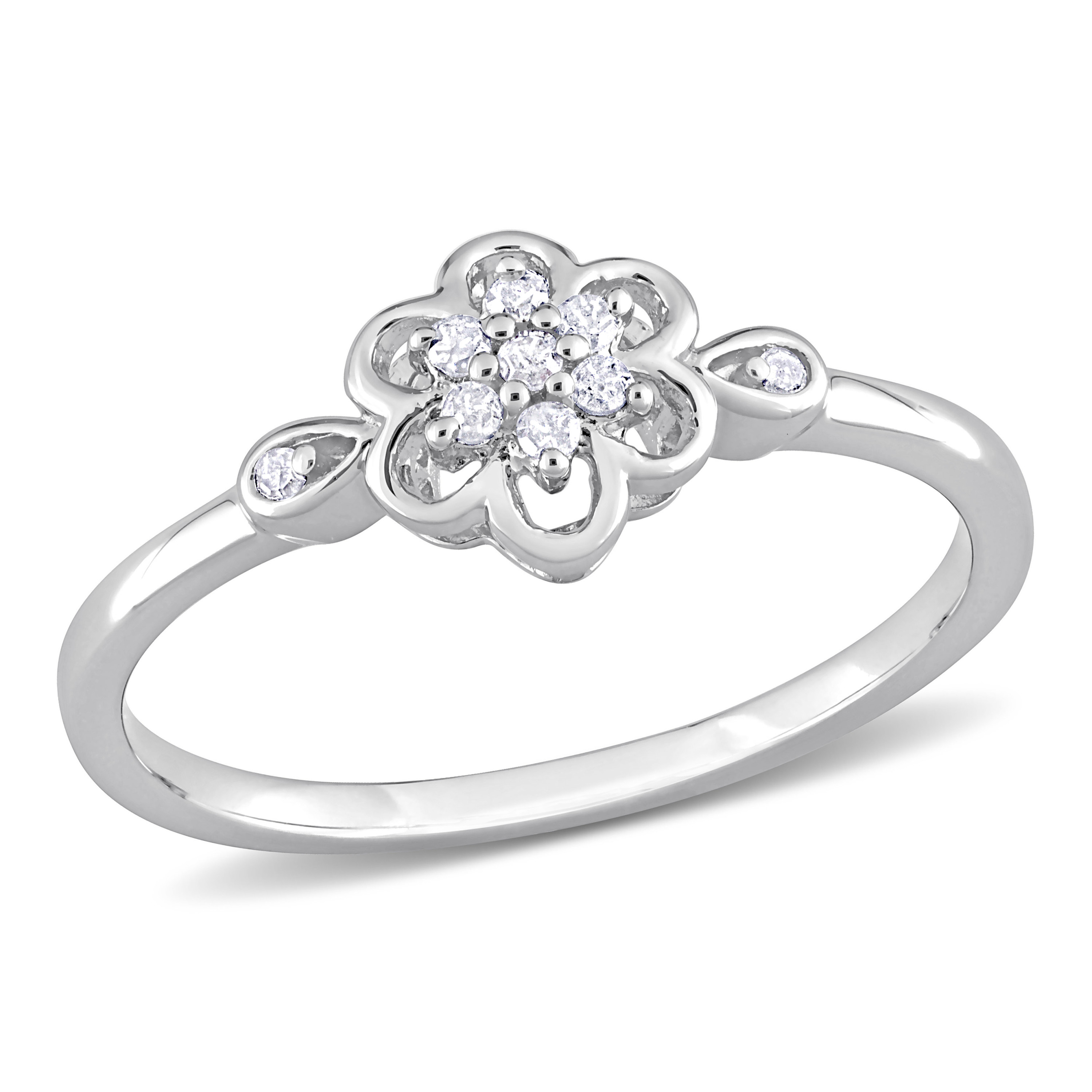 Diamond Flower Ring in Sterling Silver