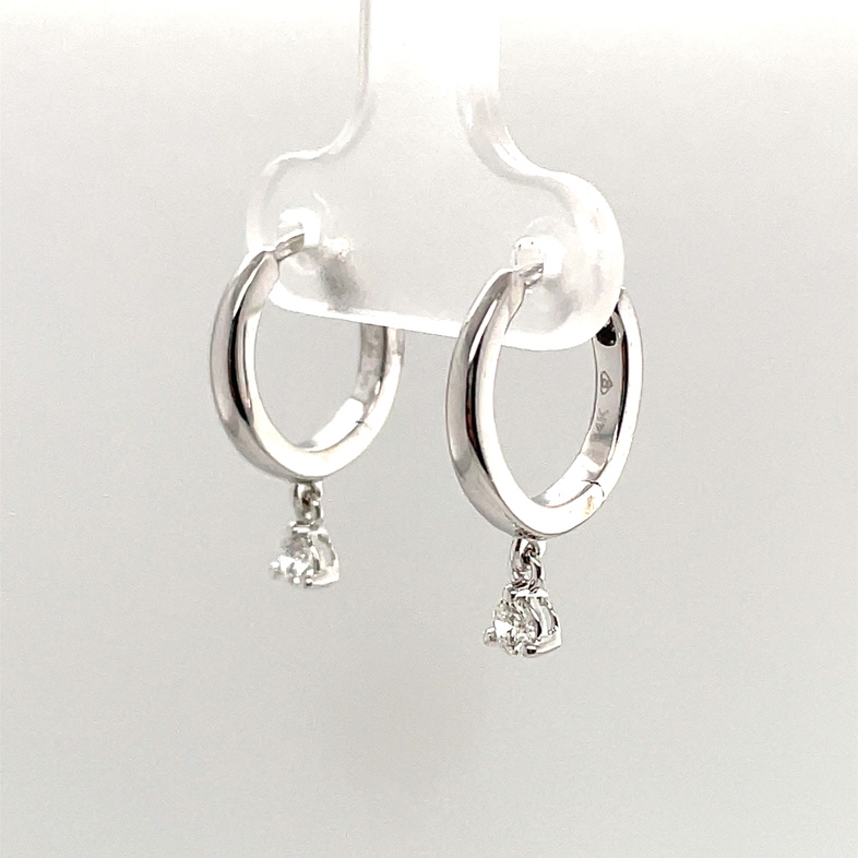 Round Mini Hoop Earrings With 2 Round Dangling Diamonds