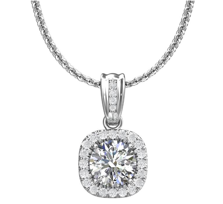 14K White Gold 0.30 Ct Round 0.15 Ctw Halo Diamond Pendant