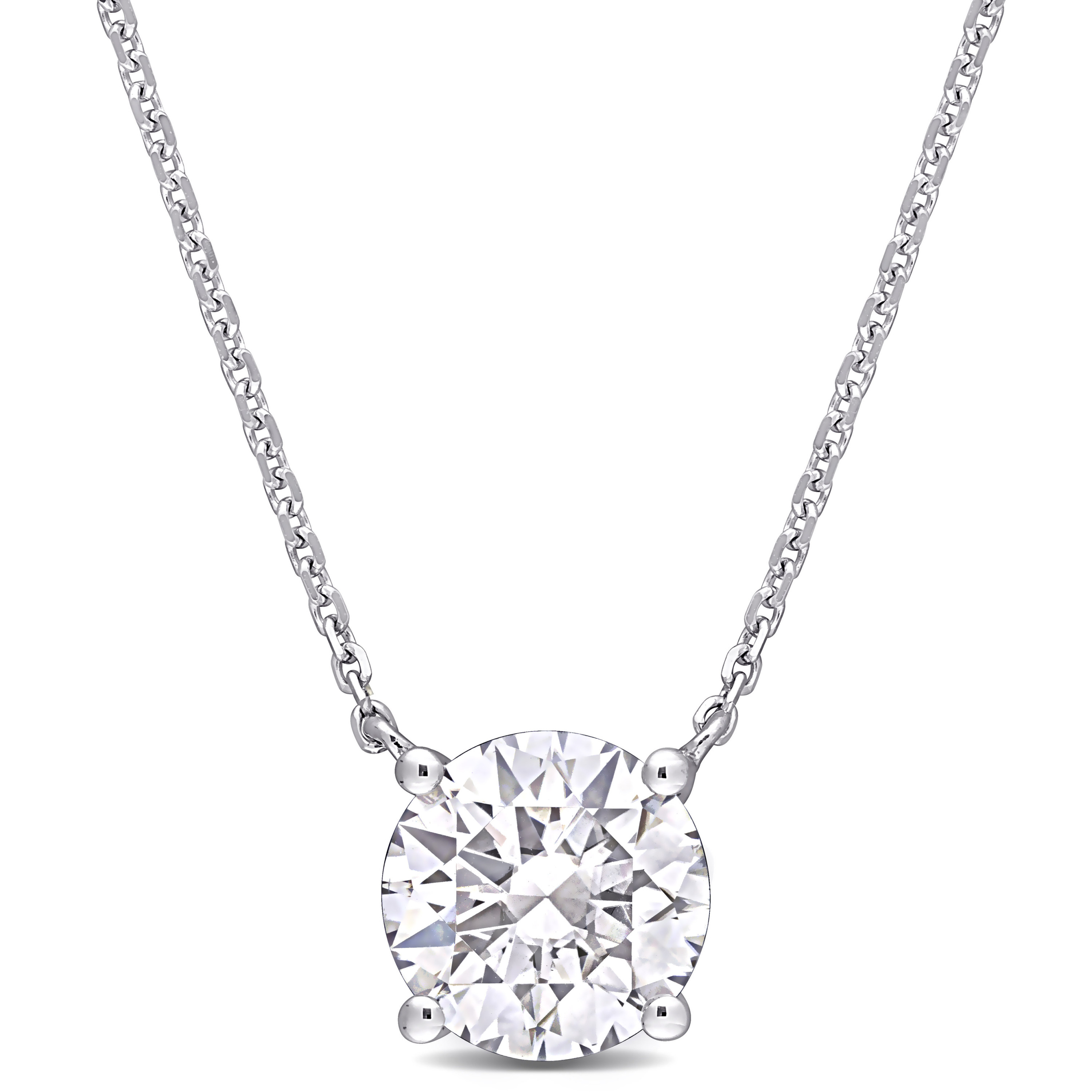 14k White Gold Solitaire Pendant with Chain