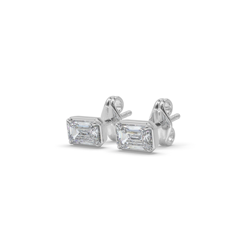 Prong Set Emerald Cut Stud Earrings