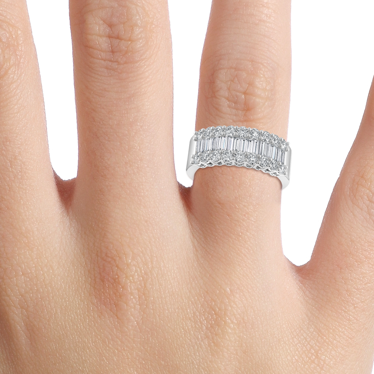 Round And Baguette Diamond Half Eternity Ring