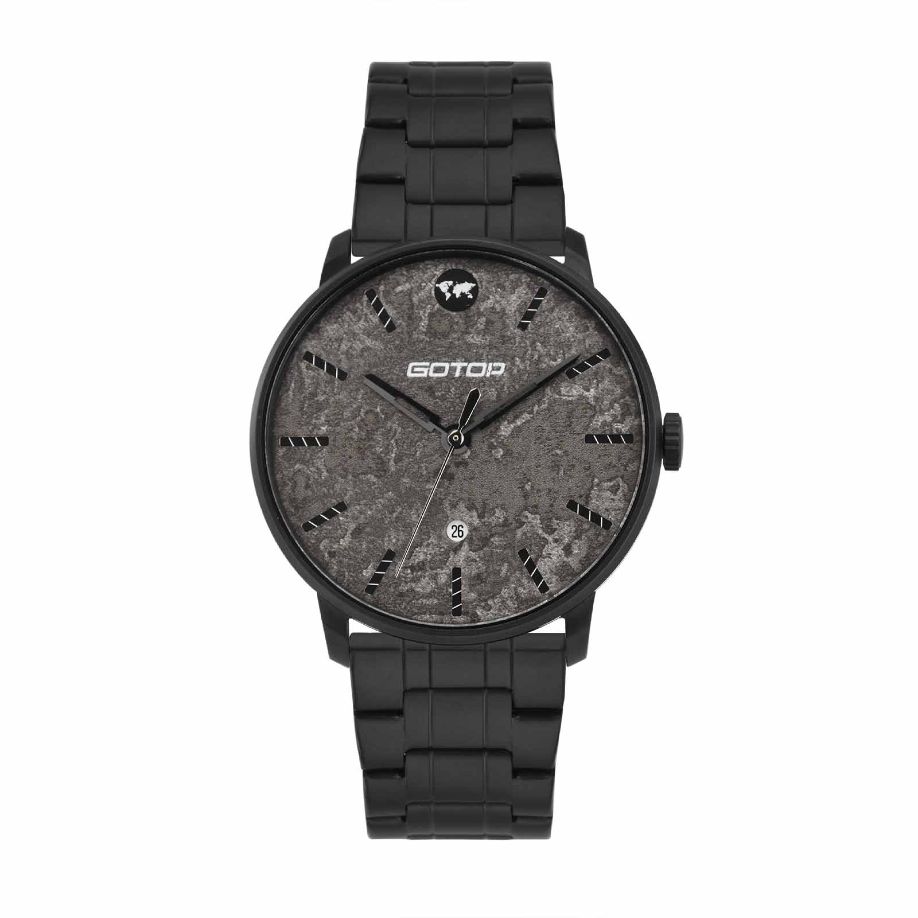 MEN'S BLACK WATCH WITH LEATHER STRAP MANUFACTURER