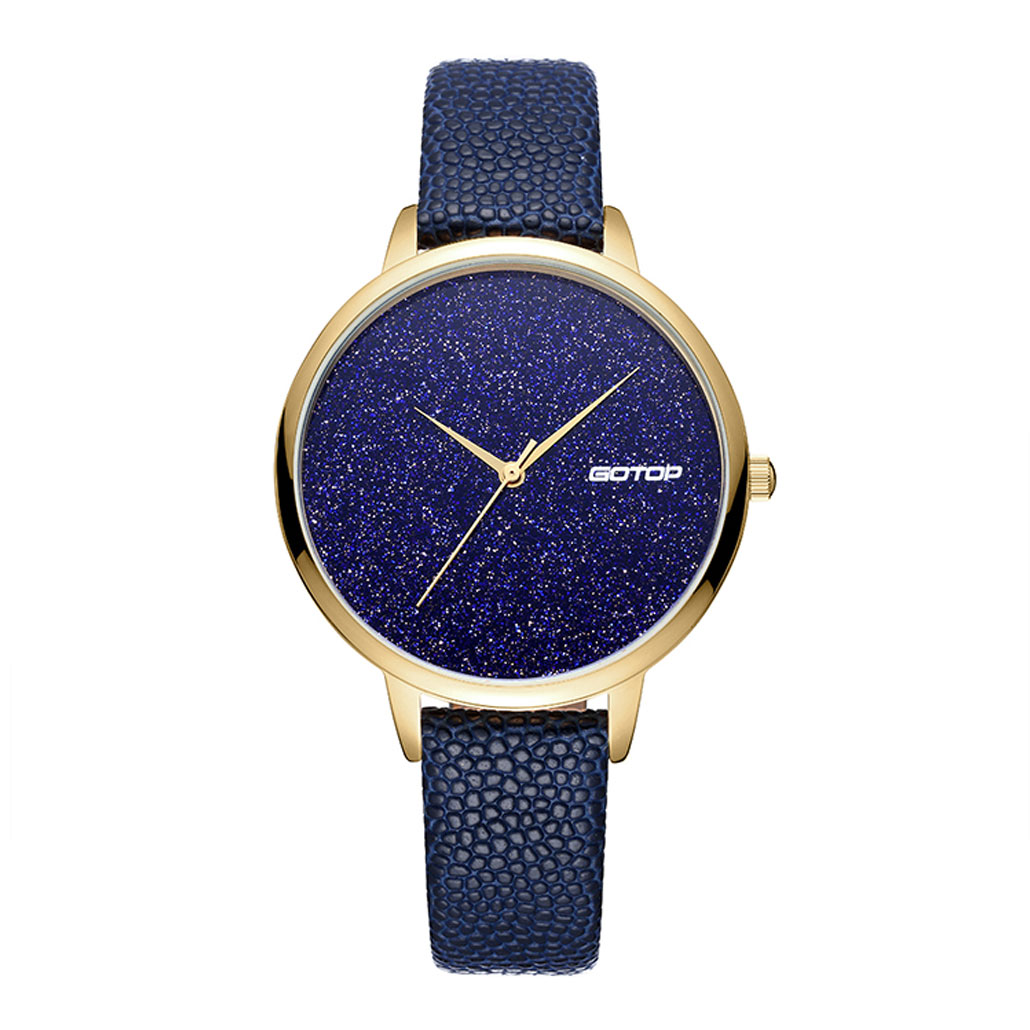 BLUE AND GOLD WOMEN'S WATCH WITH LEATHER STRAP MANUFACTURER