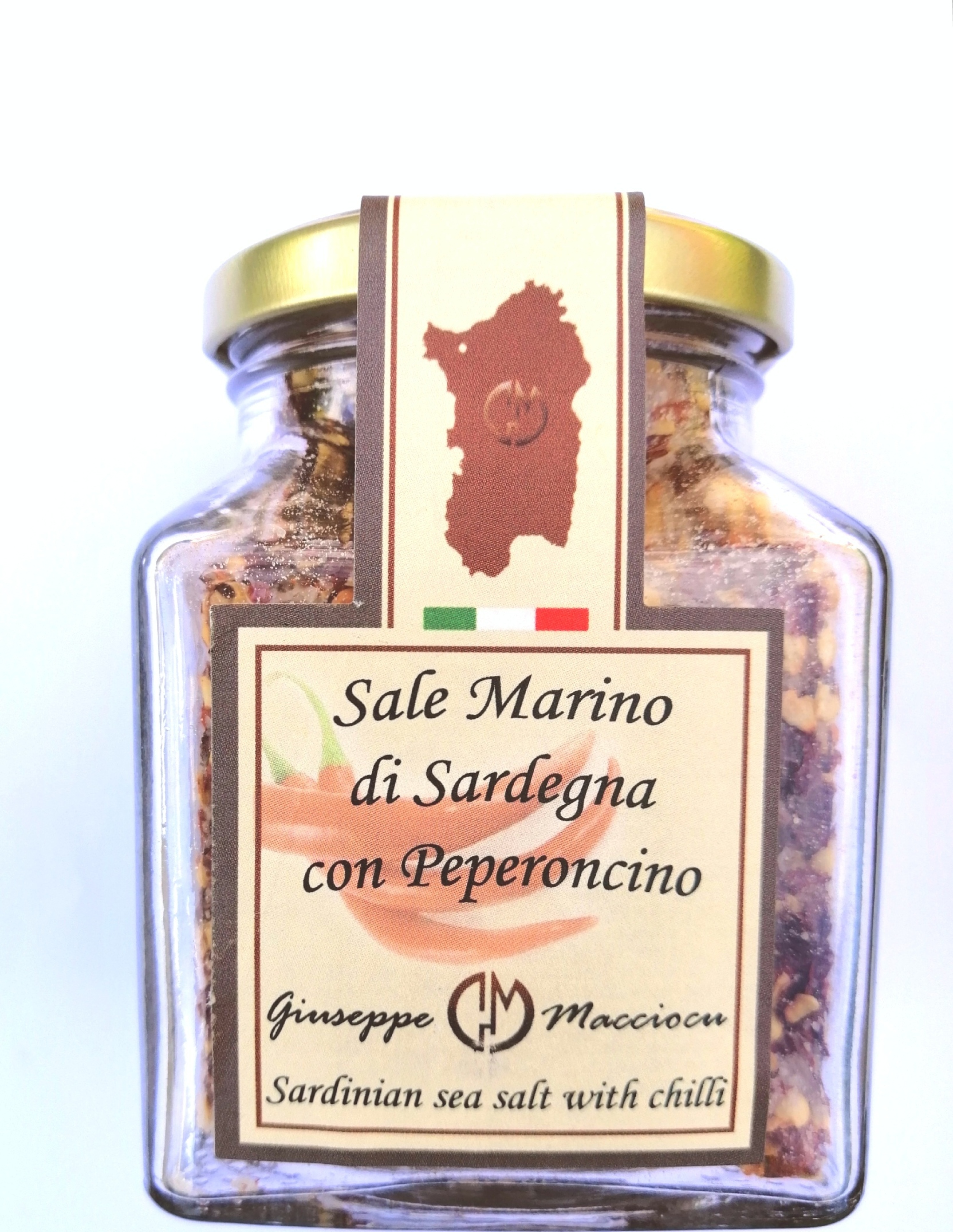 Sardinian sea salt with red chilli pepper in flakes 210gr Jar with metal cap