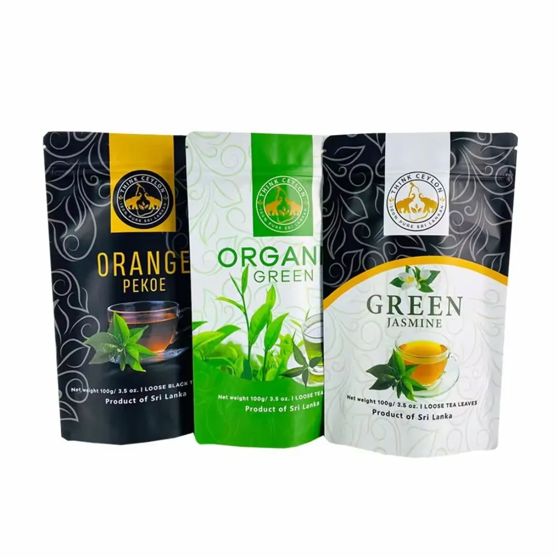 3.5 Oz Stand up Organic Green Tea Packaging Wholesale