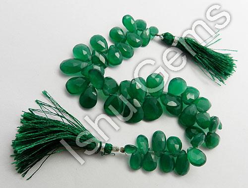 1 Strand Natural Green Onyx 7*8-12*15mm Faceted Almond Pear Beads 