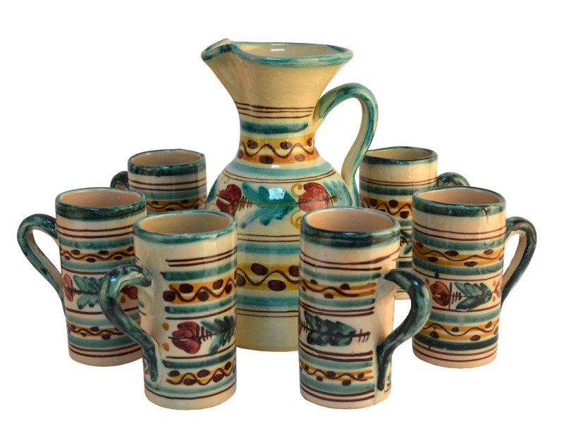 Set of ceramic pitcher and 6 vessels