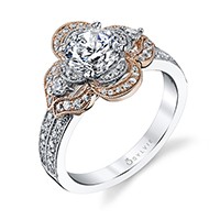 Classic Three Stone Round Brilliant Center Halo Diamond Engagement Ring