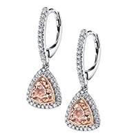 Dangle Diamond Earrings set with Trillion Morganite