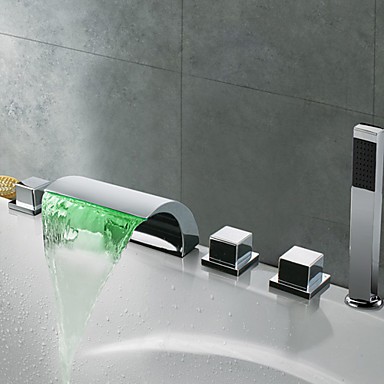 huilé robinet de bronze baignoire cascade répandue avec douche à main (conception de forme incurvée)