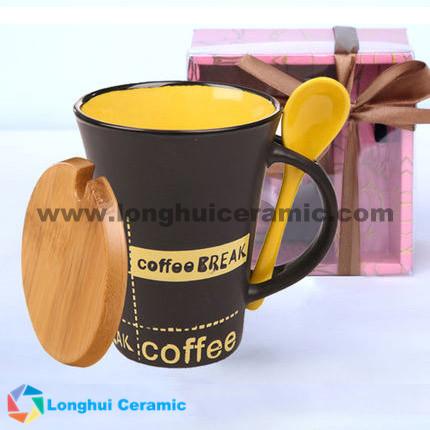 12oz coffee break design two-tone ceramic spooner mug