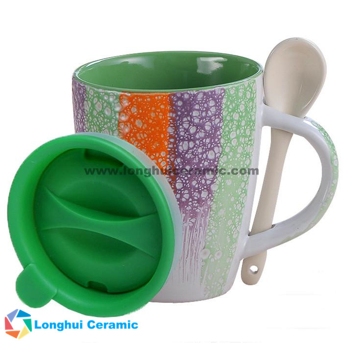 340cc glaze brushed coffee mug with spoon