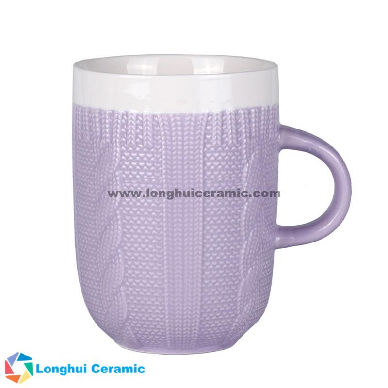 13oz Custom two-tone cable knit design ceramic coffee mug