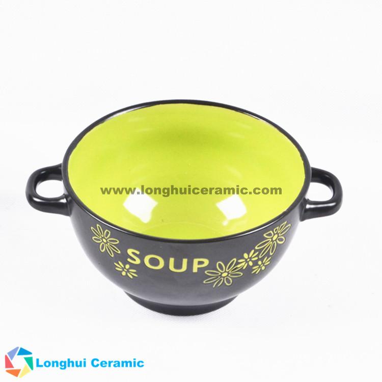 5.5'' Two-tone two-ear colorful simple pattern ceramic soup bowl