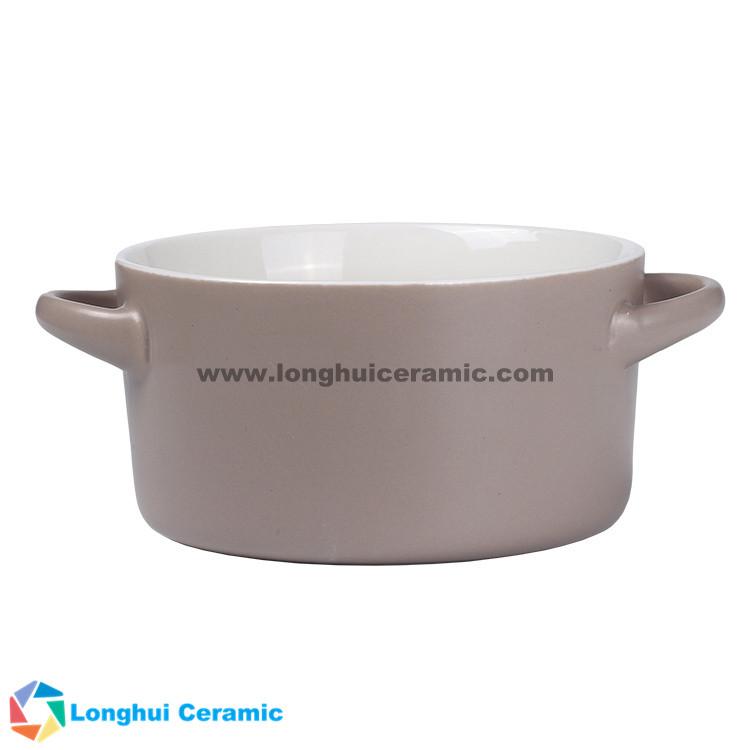 Custom two-tone ceramic soup bowl with two ears