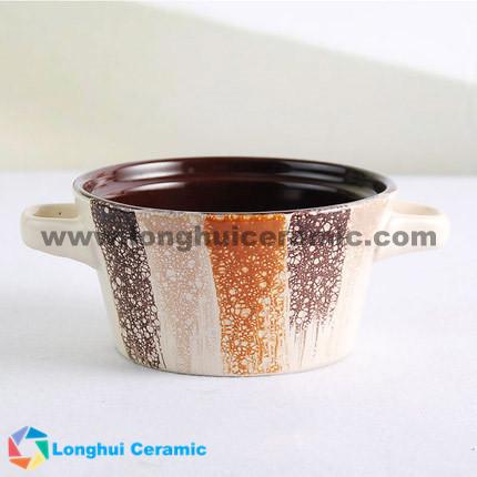 4.8‘’ Colorful glaze embossed two ears ceramic bowl