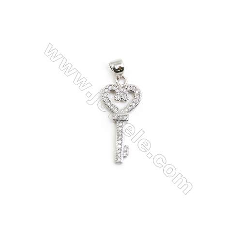 Rhodium Plated Cubic Zirconia Brass Pendants, Key