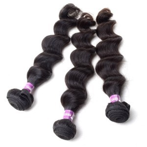 Top quality Brazilian 100% virgin hair natural black hair,Loose wave hair weft