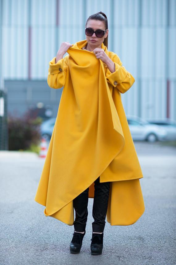 Winter Yellow Cashmere Coat, Women Trendy Coat - CT0001CA0Y