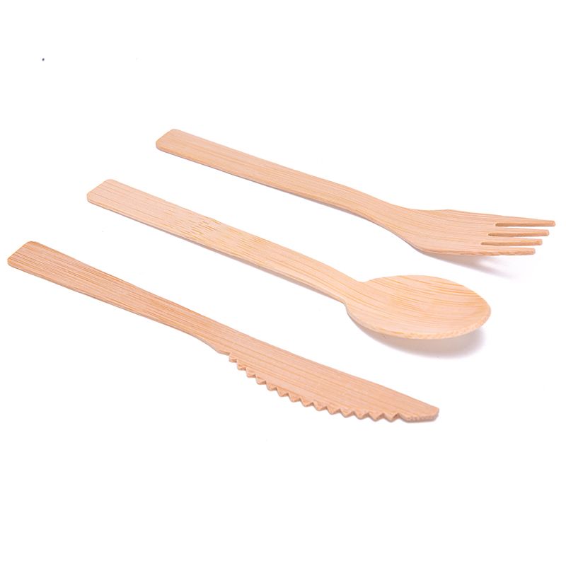 Bamboo cutlery set complete with a spoon, knife and fork 