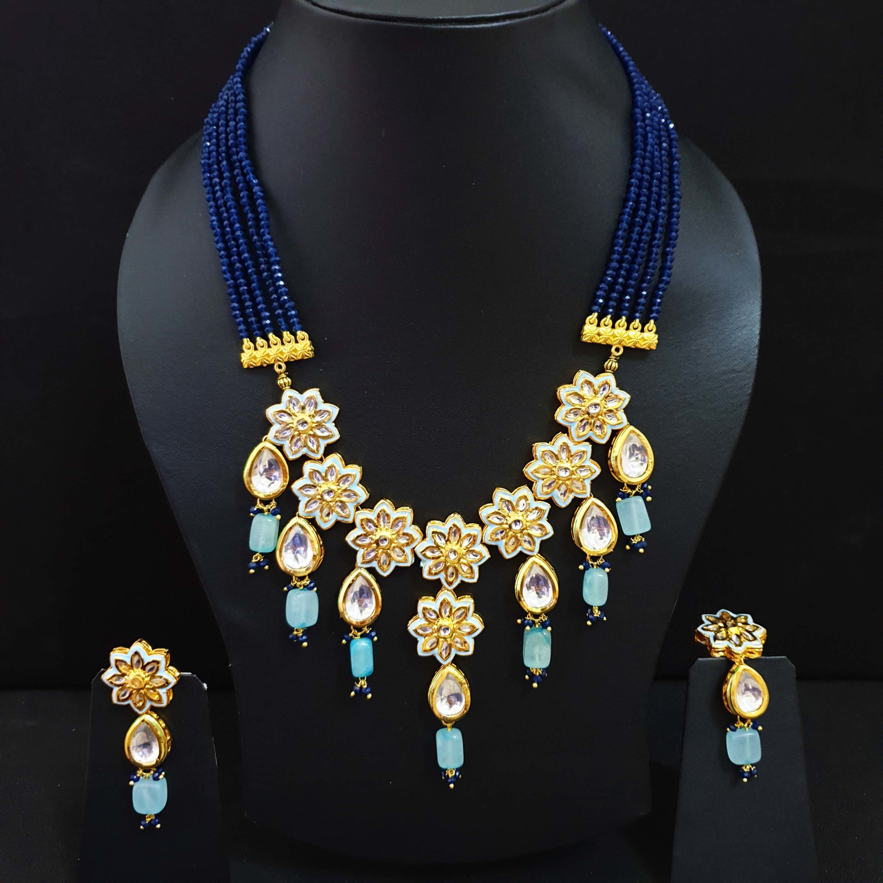 Ethnic Blue Floral Kundan Bridal Necklace