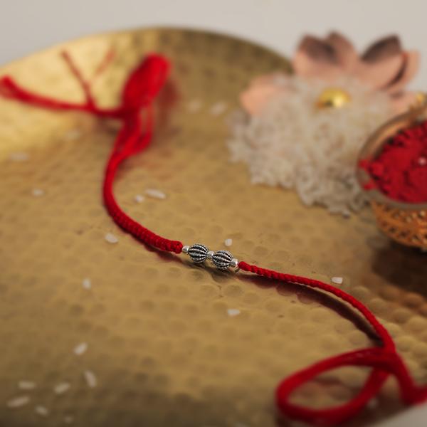 Double Bead Silver Rakhi