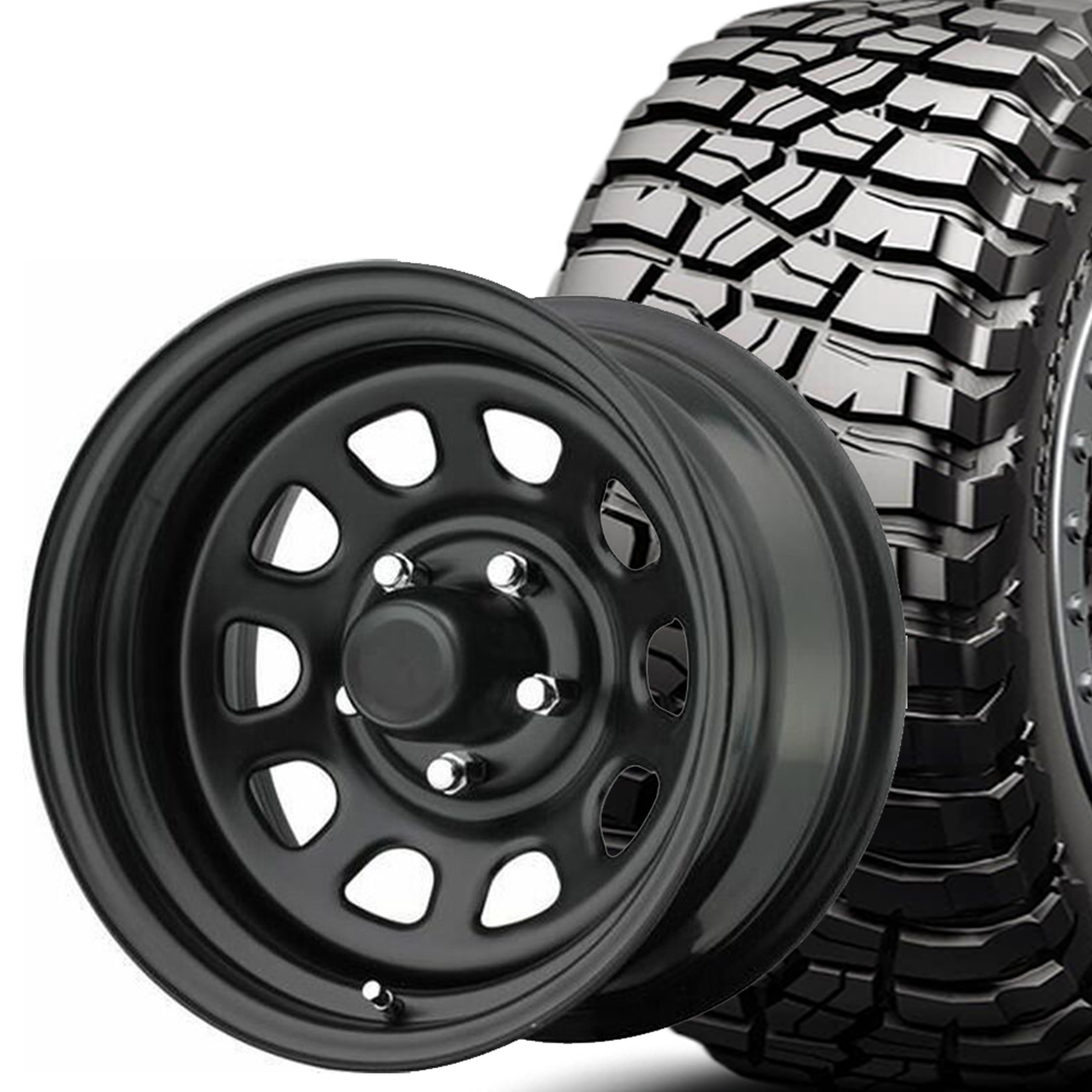 33X12.50R15 BFG KM3 on 15x8 Black D Window Wheels - Tire and Wheel Packages