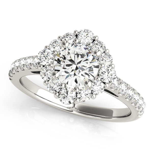 14K White Gold Halo Round Shape Diamond Engagement Ring