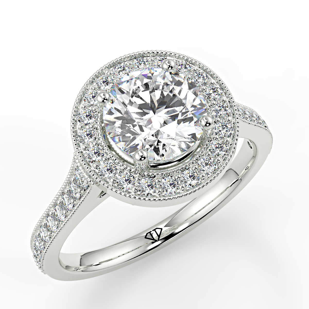 Carnation Round Halo Engagement Ring