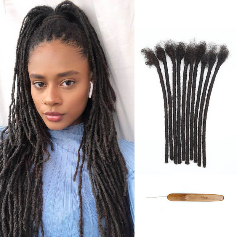 Human Hair Locs Extensions - Natural Black - Color #1B